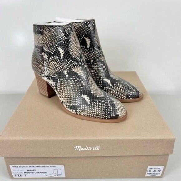 NEW Madewell Snakeskin Print Leather Rosie Ankle Boots Women's Size 7 - Picture 1 of 8